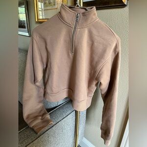 TNA Women’s tan quarter Zip-Up crop Sweatshirt